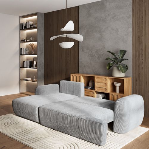 Canapé D'angle Modenza Gris Clair En Velours Côtelé Avec Fonction De Couchage