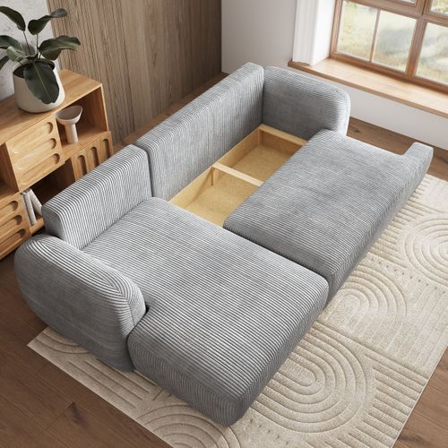 Canapé D'angle Modenza Gris Clair En Velours Côtelé Avec Fonction De Couchage