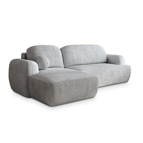 Canapé D'angle Modenza Gris Clair En Velours Côtelé Avec Fonction De Couchage