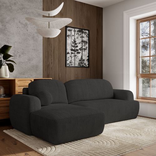 Canapé D'angle Modenza Noir En Velours Côtelé Avec Fonction De Couchage