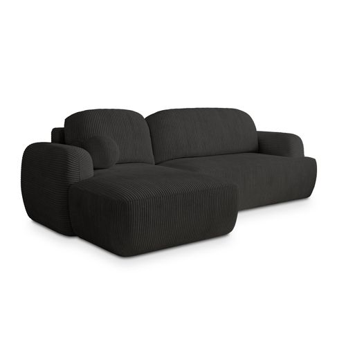 Canapé D'angle Modenza Noir En Velours Côtelé Avec Fonction De Couchage