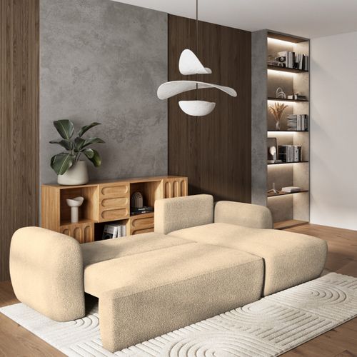 Canapé D'angle Modenza Crème En Bouclé Avec Fonction De Couchage