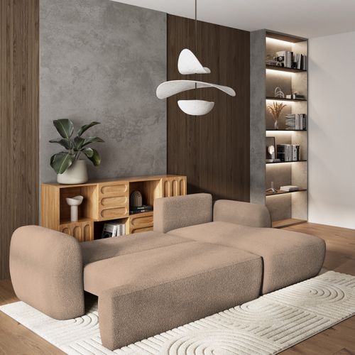 Canapé D'angle Modenza Beige En Bouclé Avec Fonction De Couchage