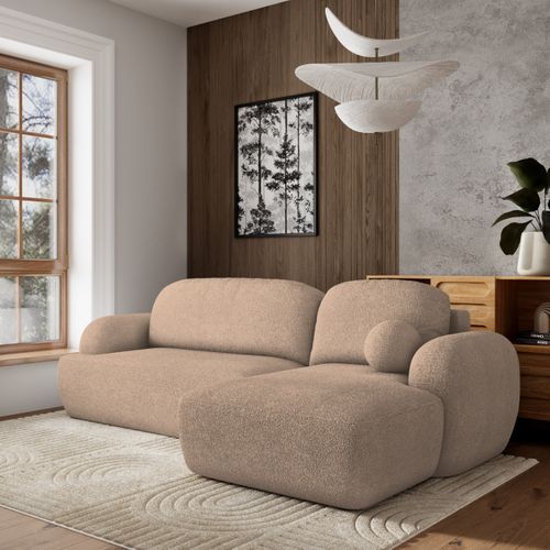 Canapé D'angle Modenza Beige En Bouclé Avec Fonction De Couchage