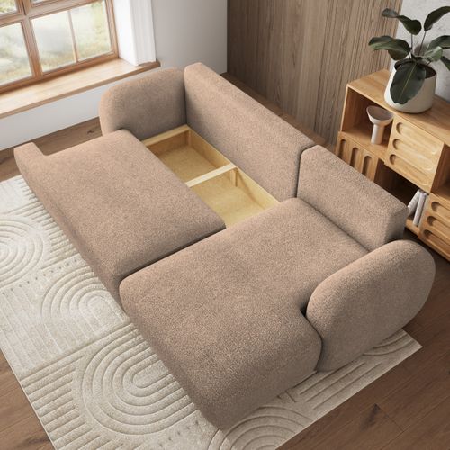 Canapé D'angle Modenza Beige En Bouclé Avec Fonction De Couchage