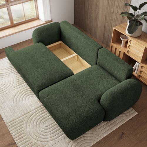 Canapé D'angle Modenza Vert En Bouclé Avec Fonction De Couchage