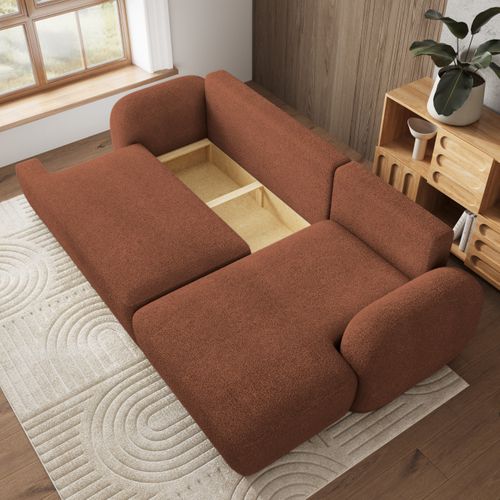 Canapé D'angle Modenza Terracotta En Bouclé Avec Fonction De Couchage
