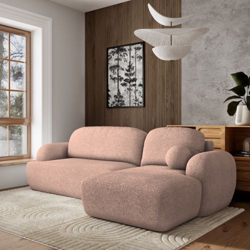Canapé D'angle Modenza Rose En Bouclé Avec Fonction De Couchage
