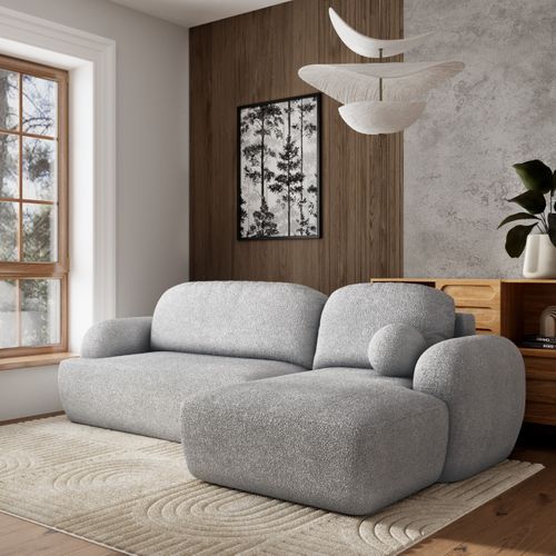 Canapé D'angle Modenza Gris Clair En Bouclé Avec Fonction De Couchage