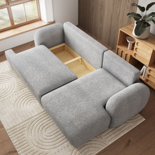 Canapé D'angle Modenza Gris Clair En Bouclé Avec Fonction De Couchage