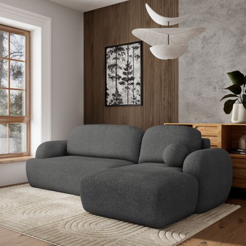 Canapé D'angle Modenza Gris En Bouclé Avec Fonction De Couchage