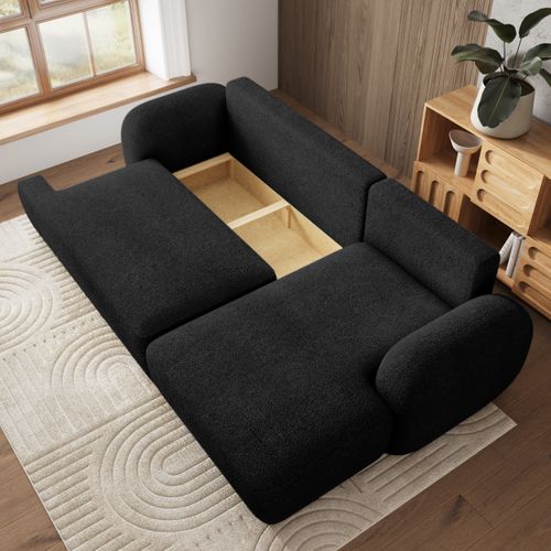 Canapé D'angle Modenza Noir En Bouclé Avec Fonction De Couchage