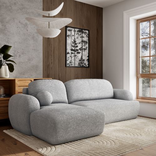 Canapé D'angle Modenza Gris Clair En Bouclé Avec Fonction De Couchage