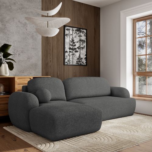 Canapé D'angle Modenza Gris En Bouclé Avec Fonction De Couchage