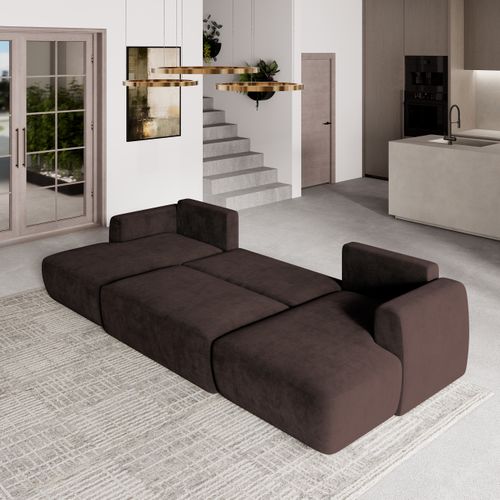 Canapé D'angle Sentum Marron En Peluche Avec Fonction De Couchage