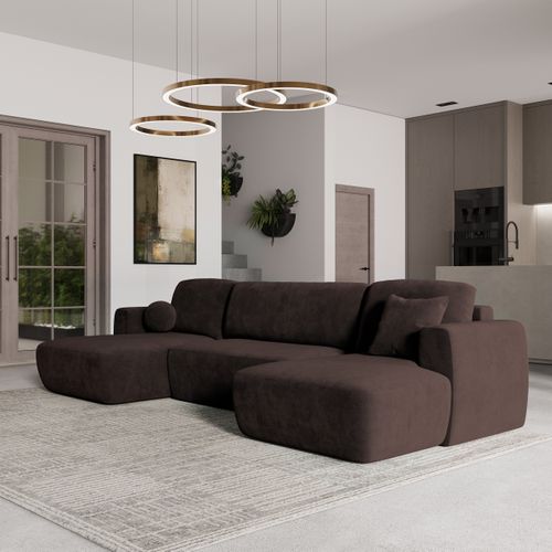 Canapé D'angle Sentum Marron En Peluche Avec Fonction De Couchage