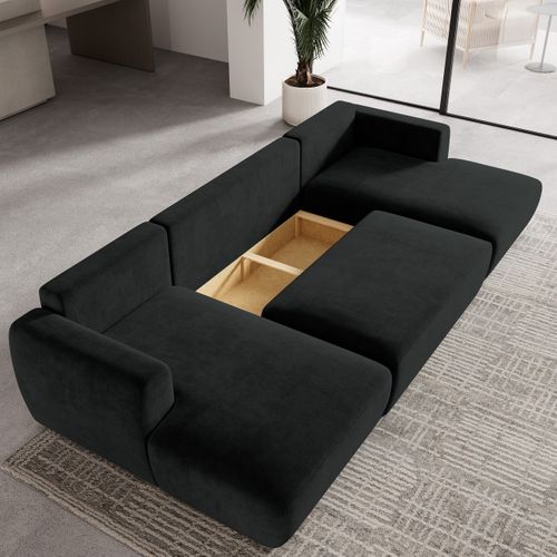 Canapé D'angle Sentum Noir En Peluche Avec Fonction De Couchage