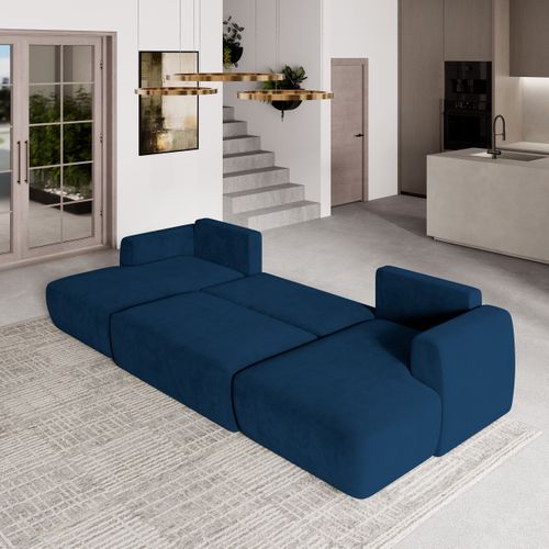 Canapé D'angle Sentum Bleu En Peluche Avec Fonction De Couchage