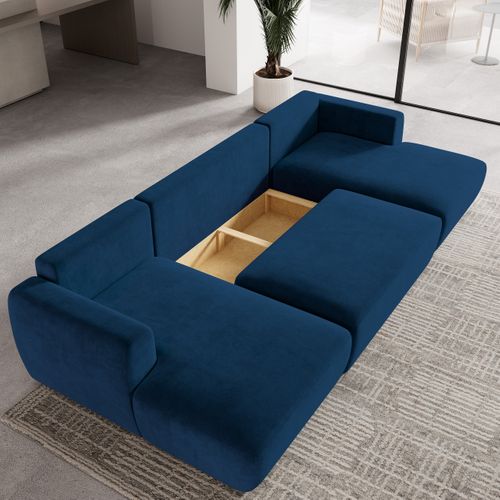 Canapé D'angle Sentum Bleu En Peluche Avec Fonction De Couchage