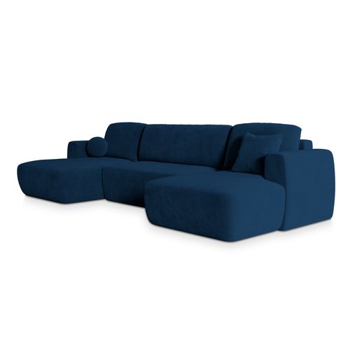 Canapé D'angle Sentum Bleu En Peluche Avec Fonction De Couchage