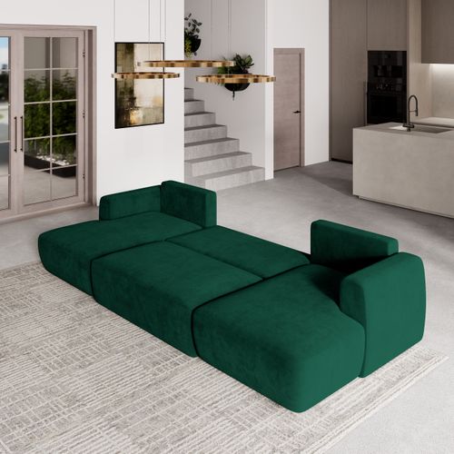 Canapé D'angle Sentum Vert Sapin En Peluche Avec Fonction De Couchage