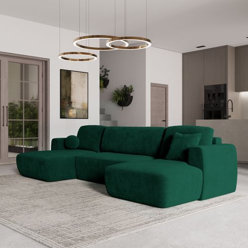 Canapé D'angle Sentum Vert Sapin En Peluche Avec Fonction De Couchage