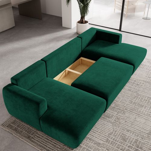 Canapé D'angle Sentum Vert Sapin En Peluche Avec Fonction De Couchage