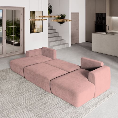 Canapé D'angle Sentum Rose En Peluche Avec Fonction De Couchage