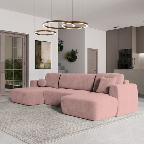 Canapé D'angle Sentum Rose En Peluche Avec Fonction De Couchage