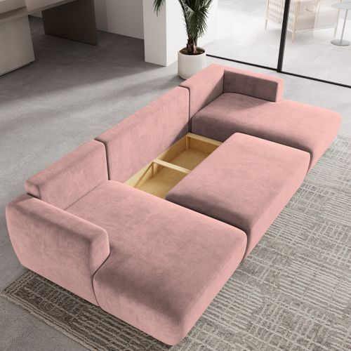 Canapé D'angle Sentum Rose En Peluche Avec Fonction De Couchage