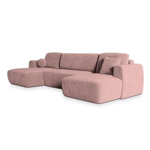 Canapé D'angle Sentum Rose En Peluche Avec Fonction De Couchage