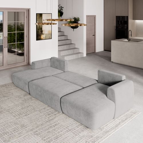 Canapé D'angle Sentum Gris Clair En Peluche Avec Fonction De Couchage