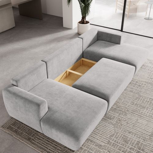 Canapé D'angle Sentum Gris Clair En Peluche Avec Fonction De Couchage