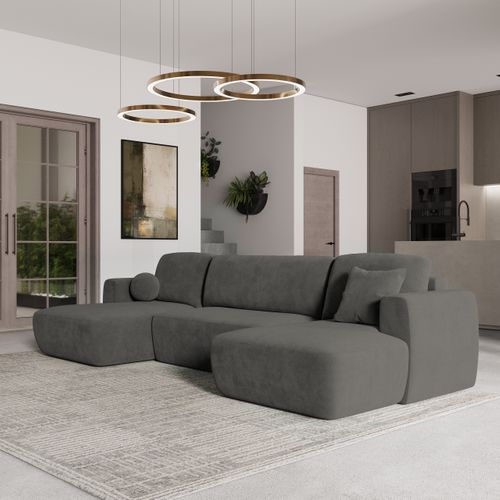 Canapé D'angle Sentum Gris En Peluche Avec Fonction De Couchage