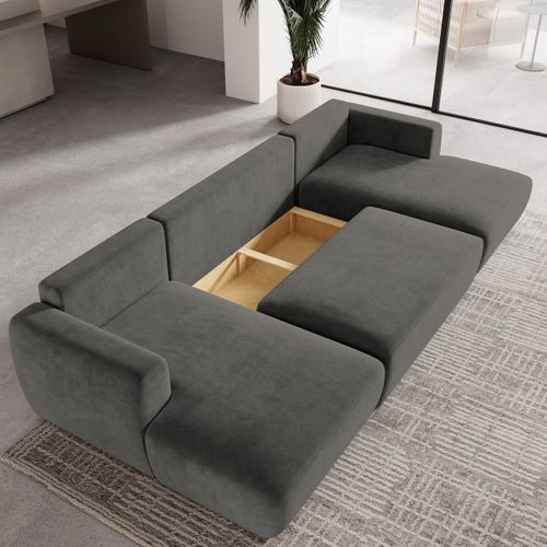 Canapé D'angle Sentum Gris En Peluche Avec Fonction De Couchage