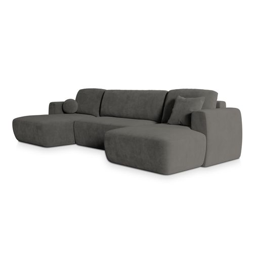 Canapé D'angle Sentum Gris En Peluche Avec Fonction De Couchage