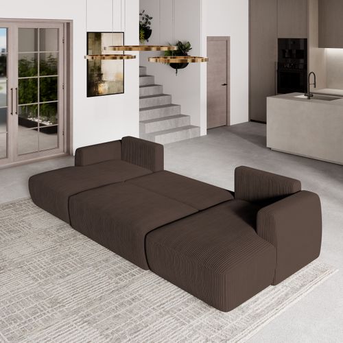 Canapé D'angle Sentum Marron En Velours Côtelé Avec Fonction De Couchage