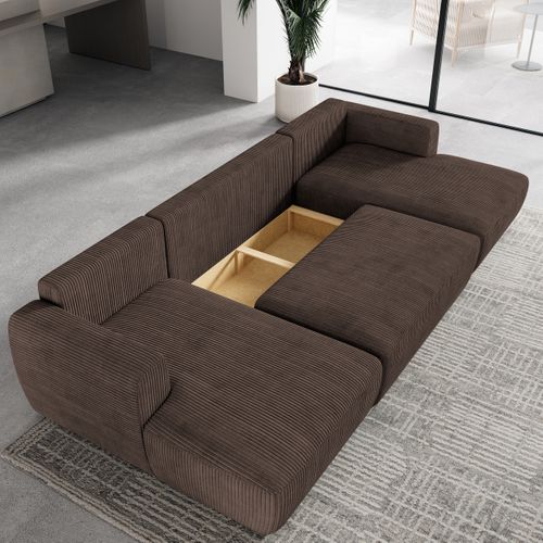Canapé D'angle Sentum Marron En Velours Côtelé Avec Fonction De Couchage
