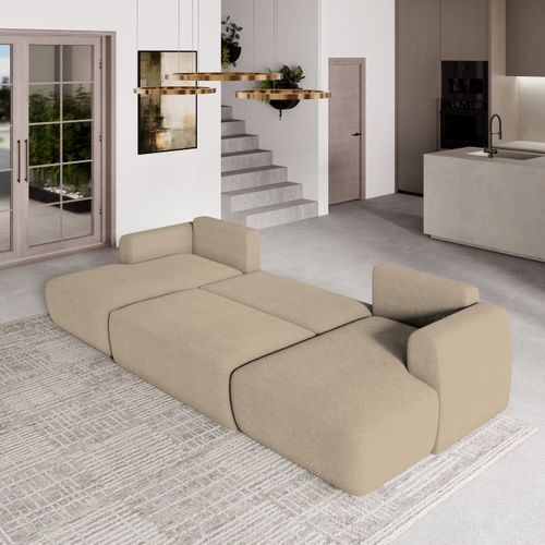 Canapé D'angle Sentum Crème En Bouclé Avec Fonction De Couchage