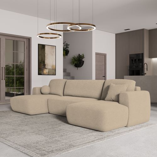 Canapé D'angle Sentum Crème En Bouclé Avec Fonction De Couchage