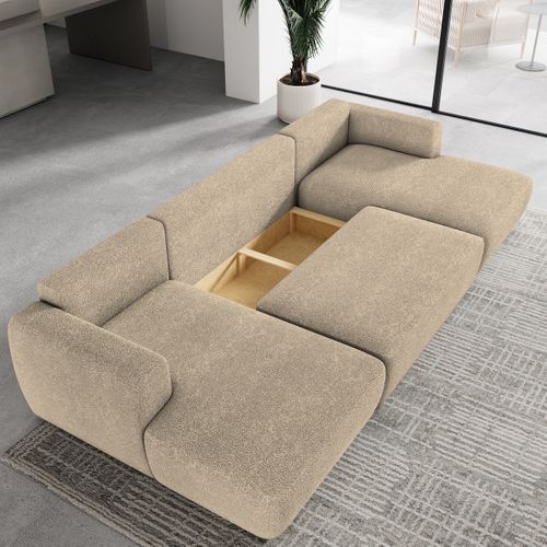 Canapé D'angle Sentum Crème En Bouclé Avec Fonction De Couchage