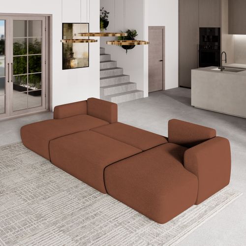 Canapé D'angle Sentum Terracotta En Bouclé Avec Fonction De Couchage