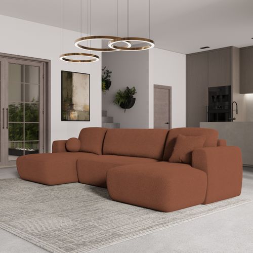 Canapé D'angle Sentum Terracotta En Bouclé Avec Fonction De Couchage