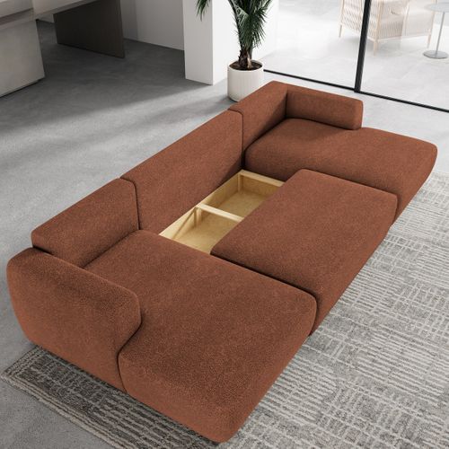 Canapé D'angle Sentum Terracotta En Bouclé Avec Fonction De Couchage
