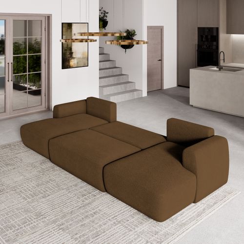 Canapé D'angle Sentum Marron En Bouclé Avec Fonction De Couchage