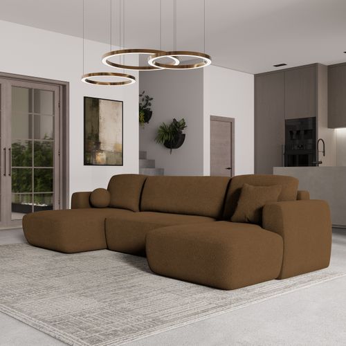 Canapé D'angle Sentum Marron En Bouclé Avec Fonction De Couchage