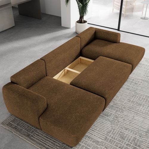 Canapé D'angle Sentum Marron En Bouclé Avec Fonction De Couchage