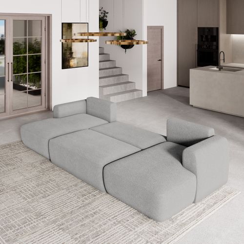 Canapé D'angle Sentum Gris Clair En Bouclé Avec Fonction De Couchage