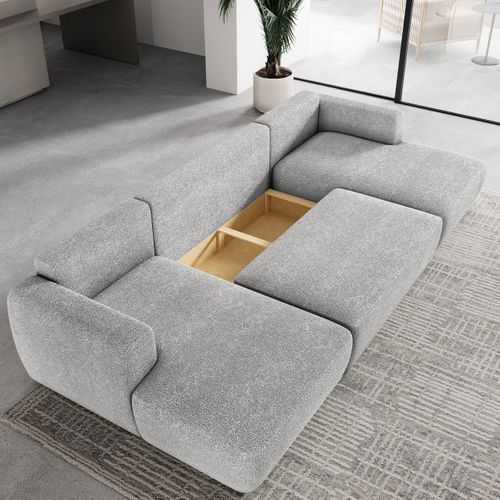 Canapé D'angle Sentum Gris Clair En Bouclé Avec Fonction De Couchage