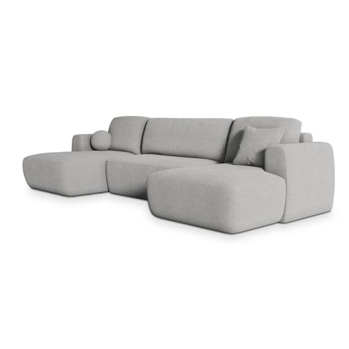 Canapé D'angle Sentum Gris Clair En Bouclé Avec Fonction De Couchage